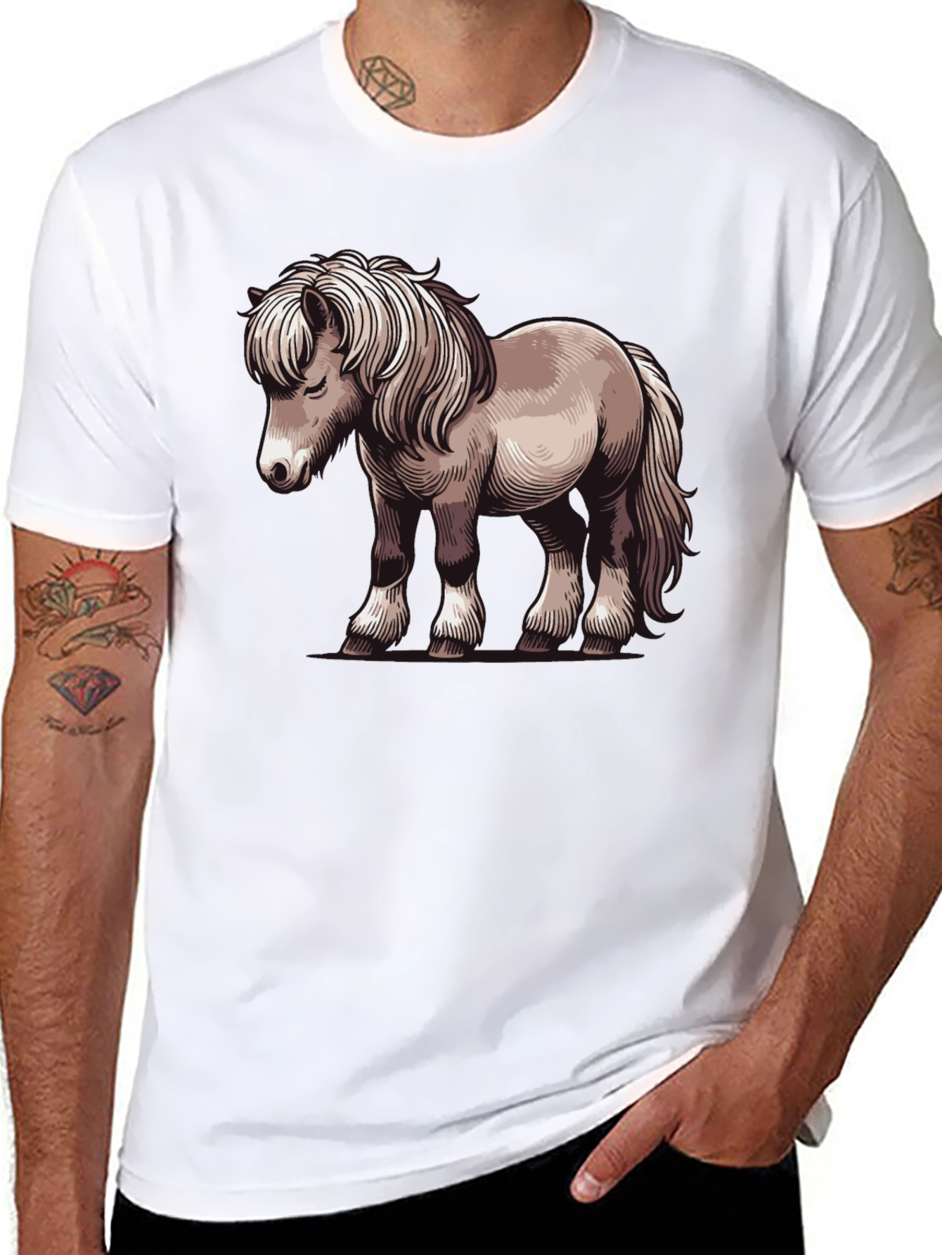 Pony Graphic Tee - Black Cotton T-Shirt