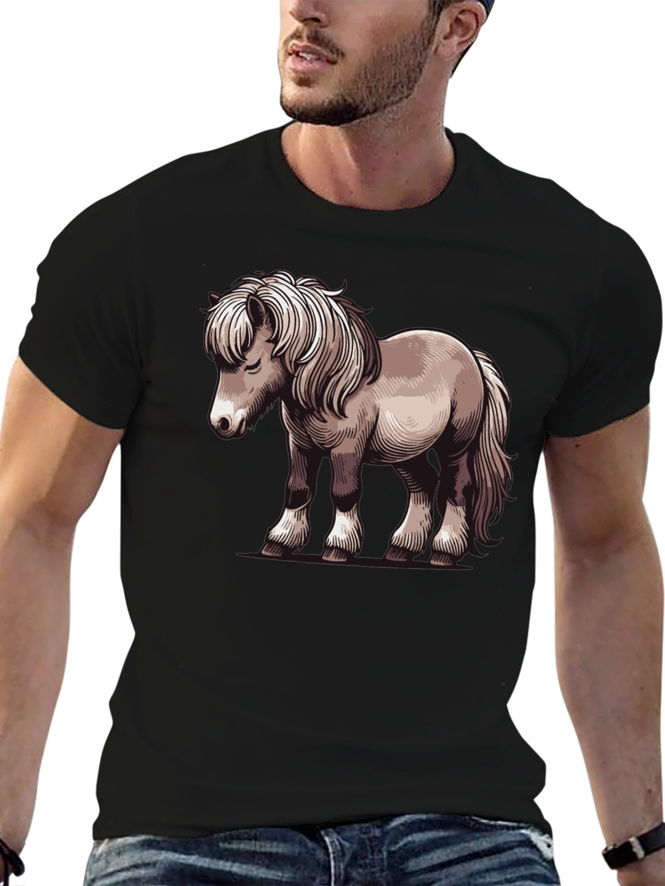 Pony Graphic Tee - Black Cotton T-Shirt