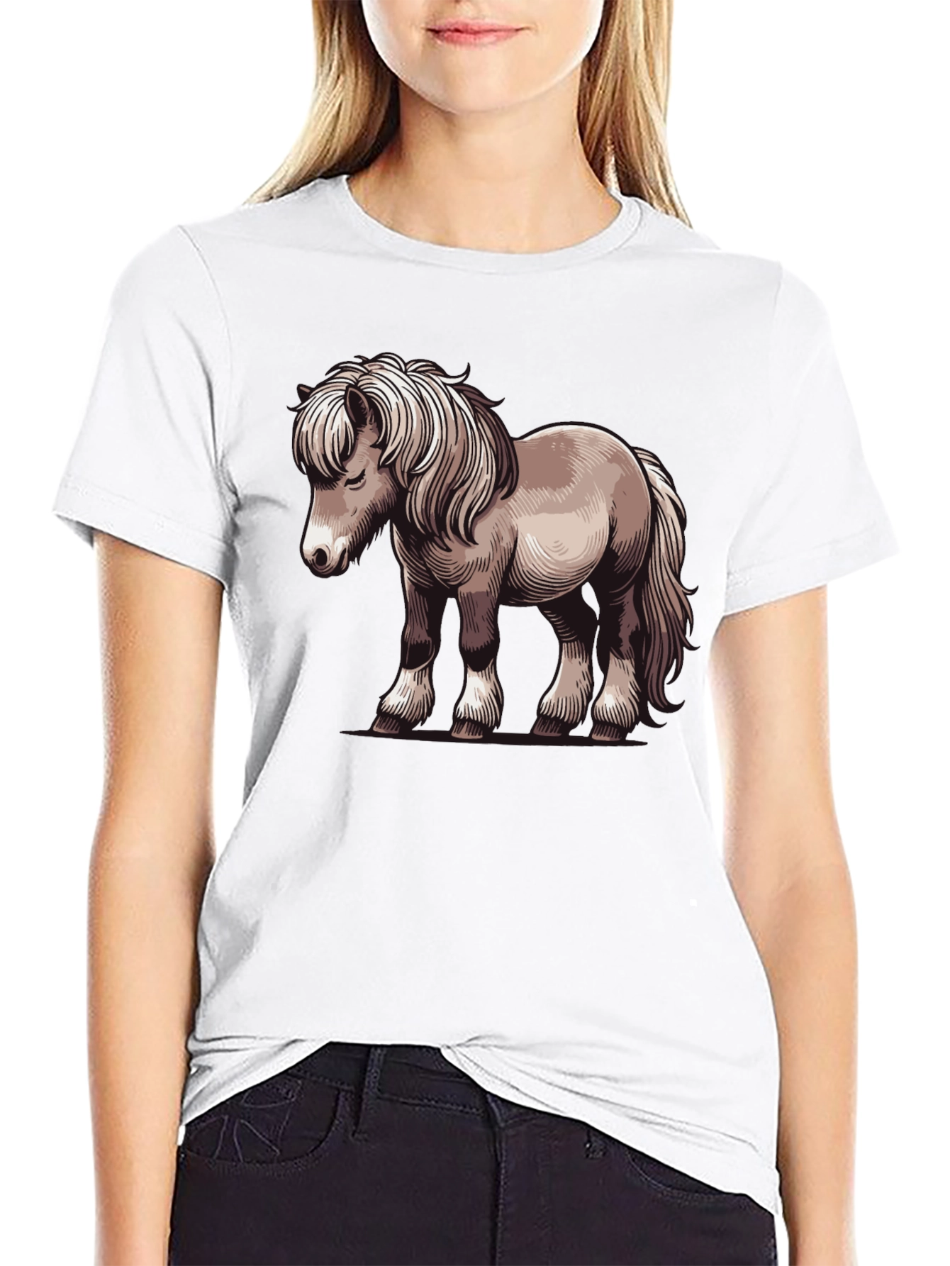 Pony Graphic Tee - Black Cotton T-Shirt