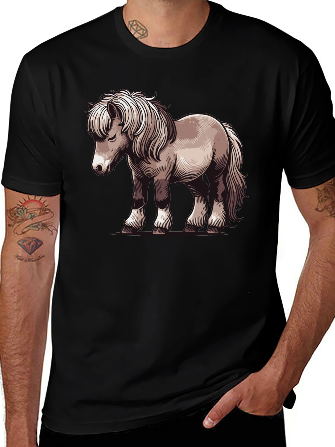 Pony Graphic Tee - Black Cotton T-Shirt