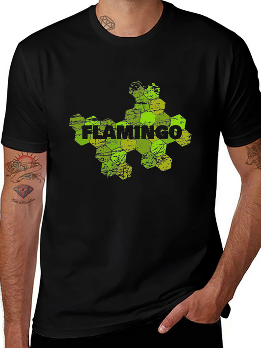 Flamingo Hexagon Graphic Black T-Shirt