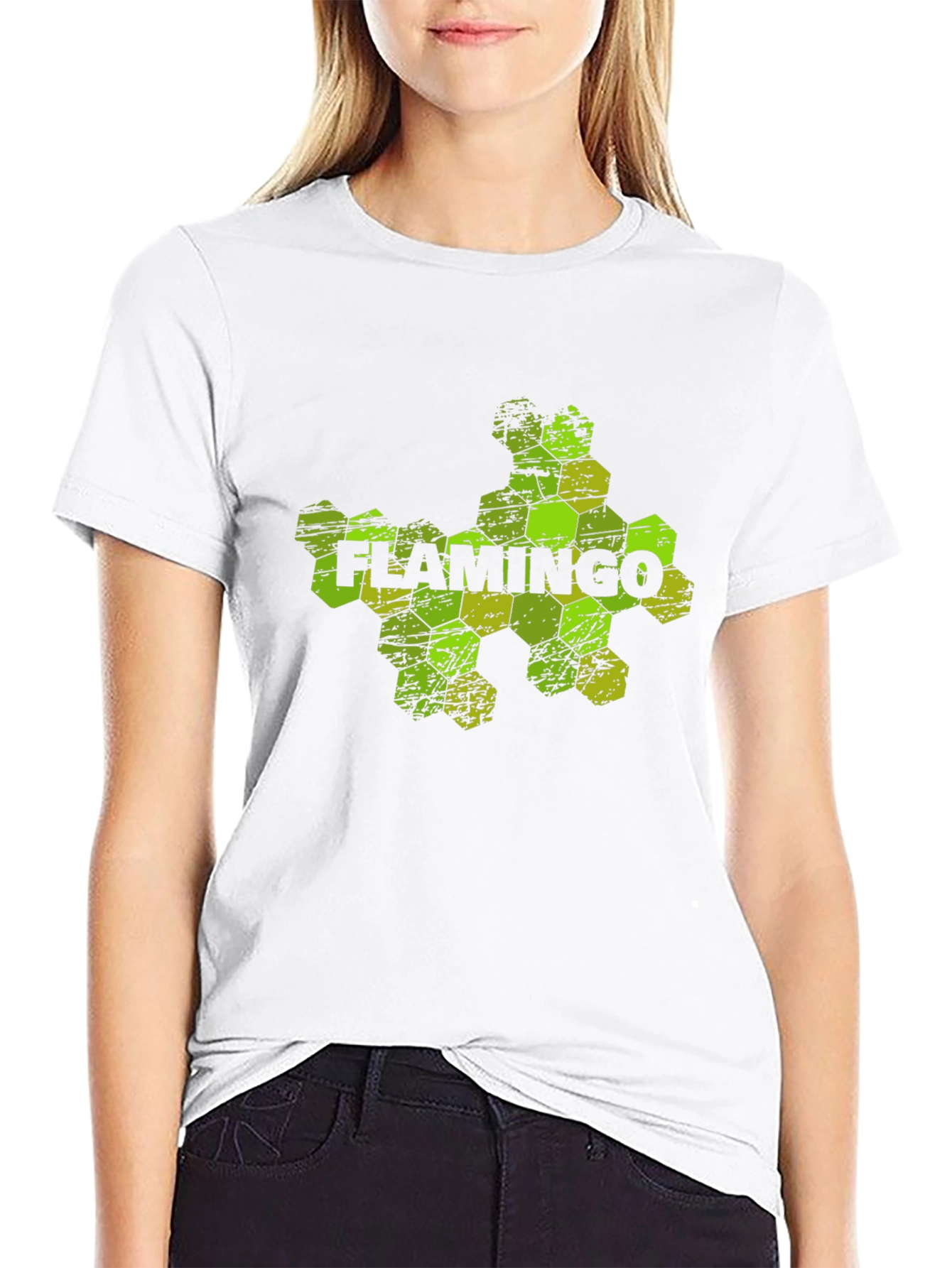 Flamingo Hexagon Graphic Black T-Shirt