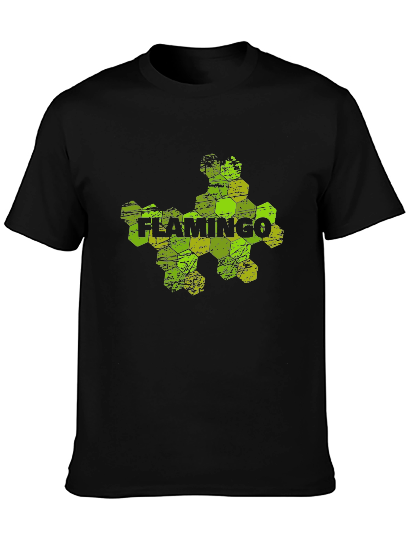 Flamingo Hexagon Graphic Black T-Shirt