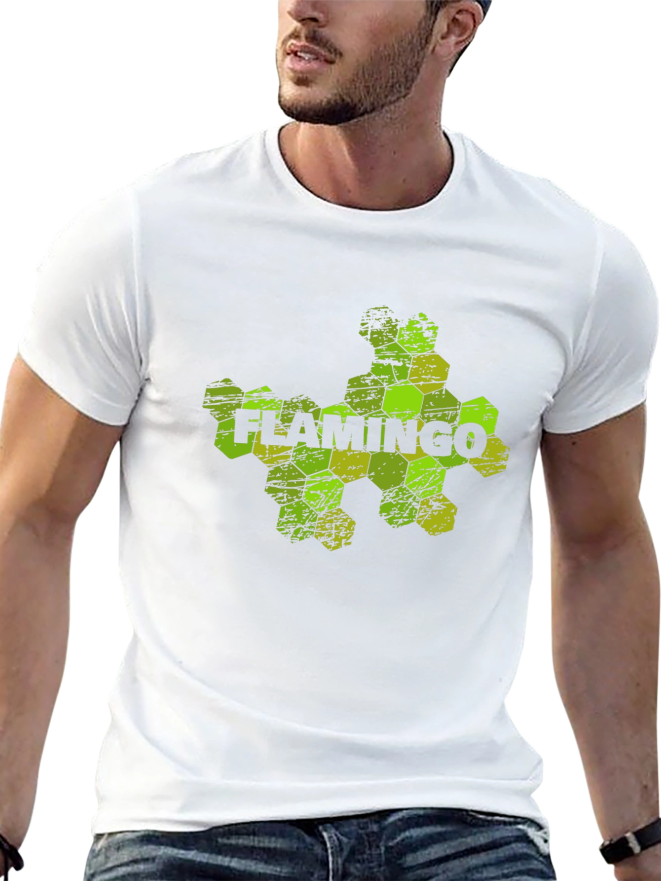 Flamingo Hexagon Graphic Black T-Shirt