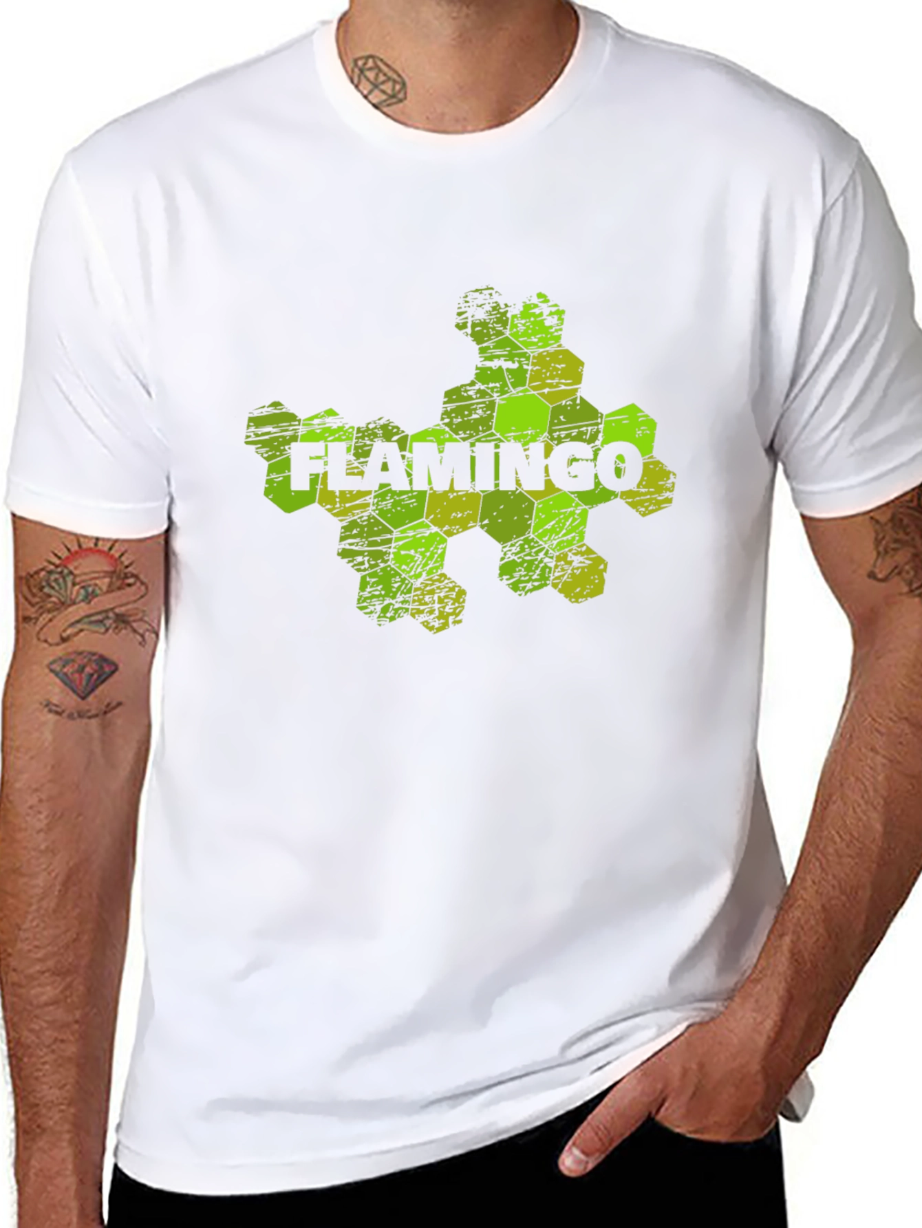 Flamingo Hexagon Graphic Black T-Shirt
