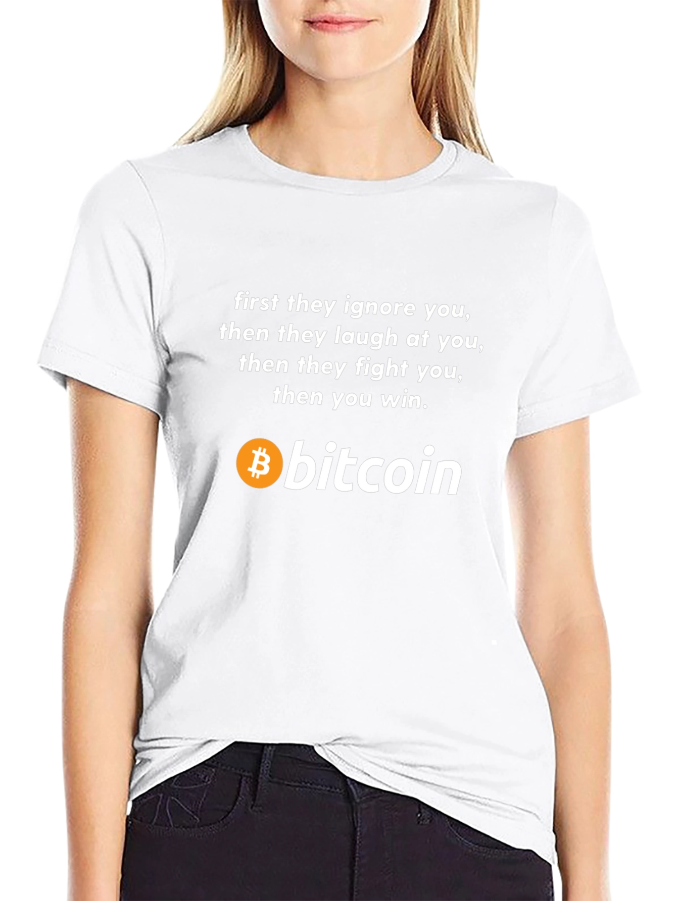 Bitcoin T-Shirt - Ignore Laugh Fight Win