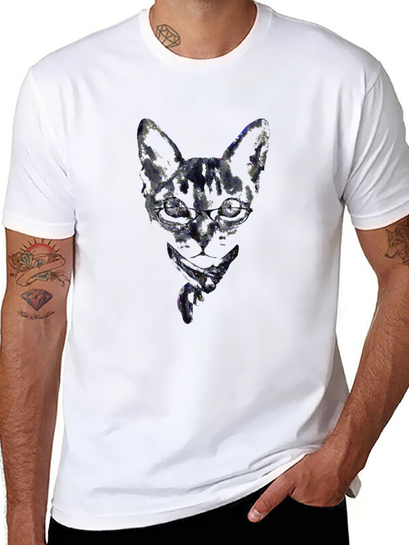 Abstract Cat T-Shirt - Mens Black Tee