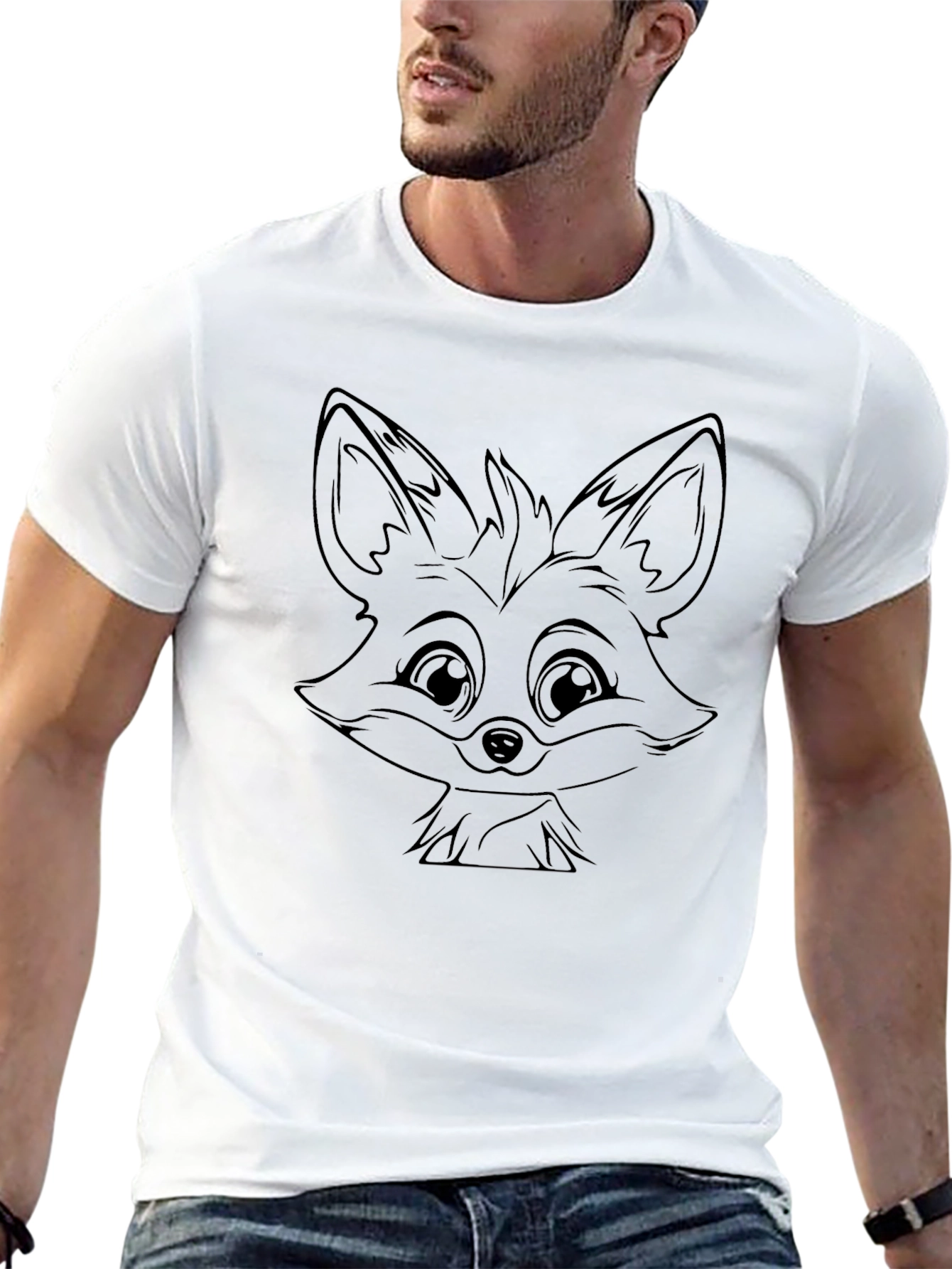 Cute Fox Graphic Black T-Shirt