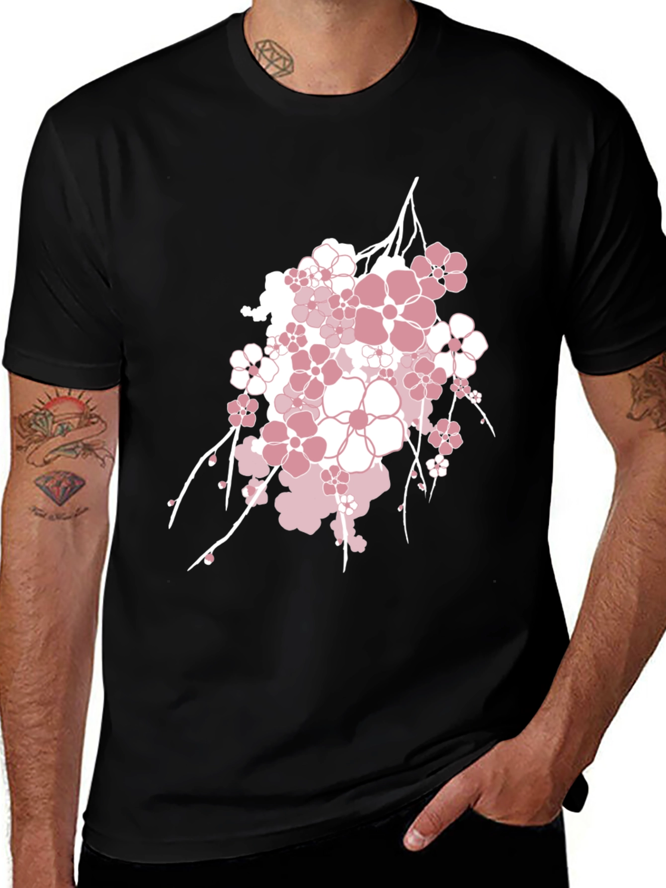 Blossom Graphic Tee - Stylish Mens Black T-Shirt