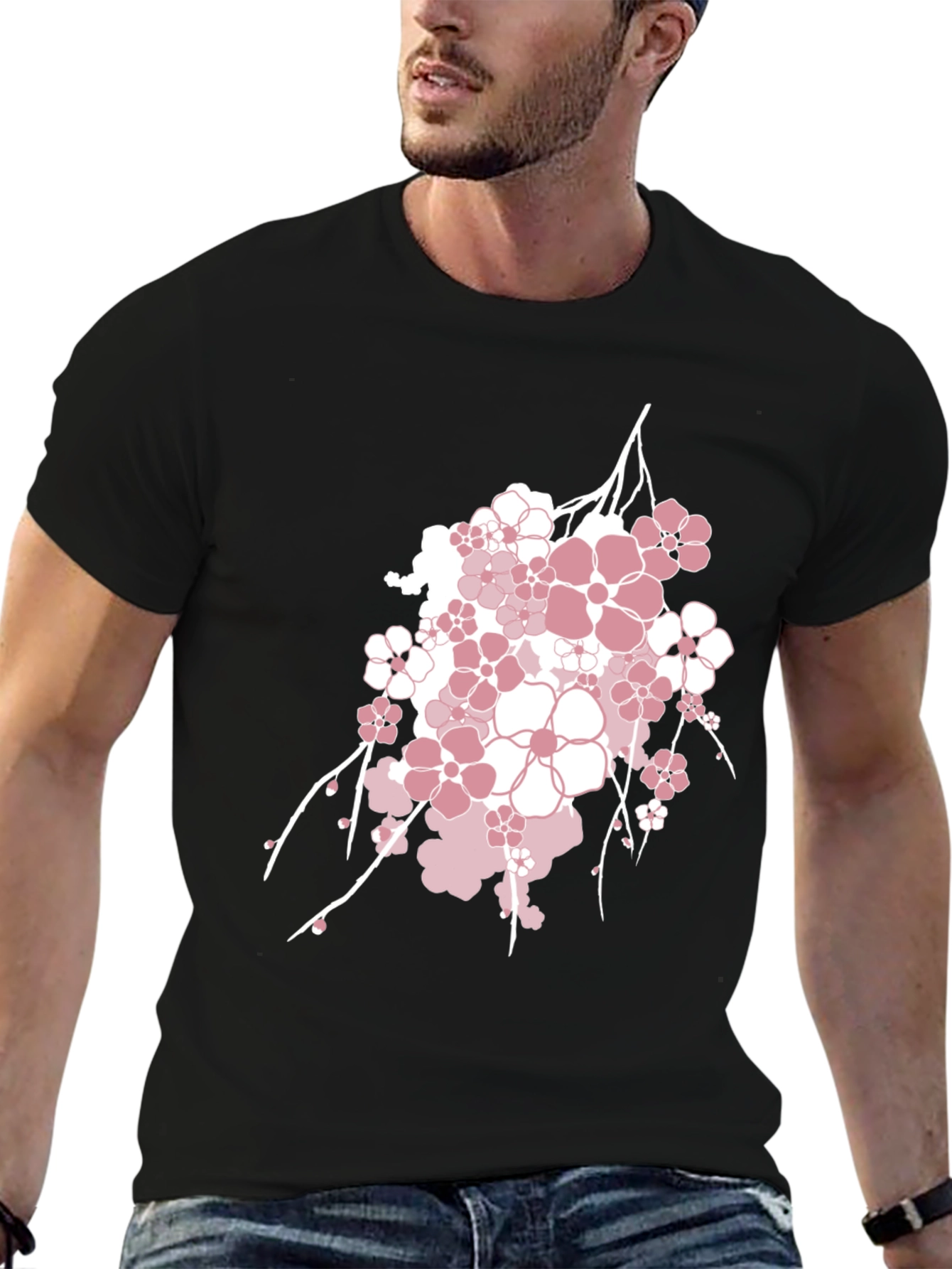Blossom Graphic Tee - Stylish Mens Black T-Shirt