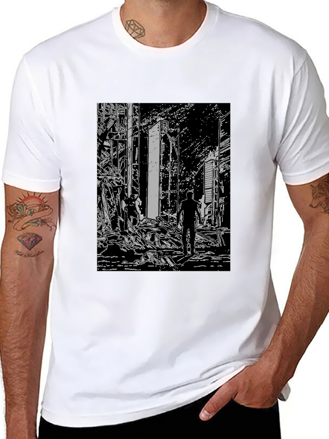 Monochrome Ruined City T-Shirt