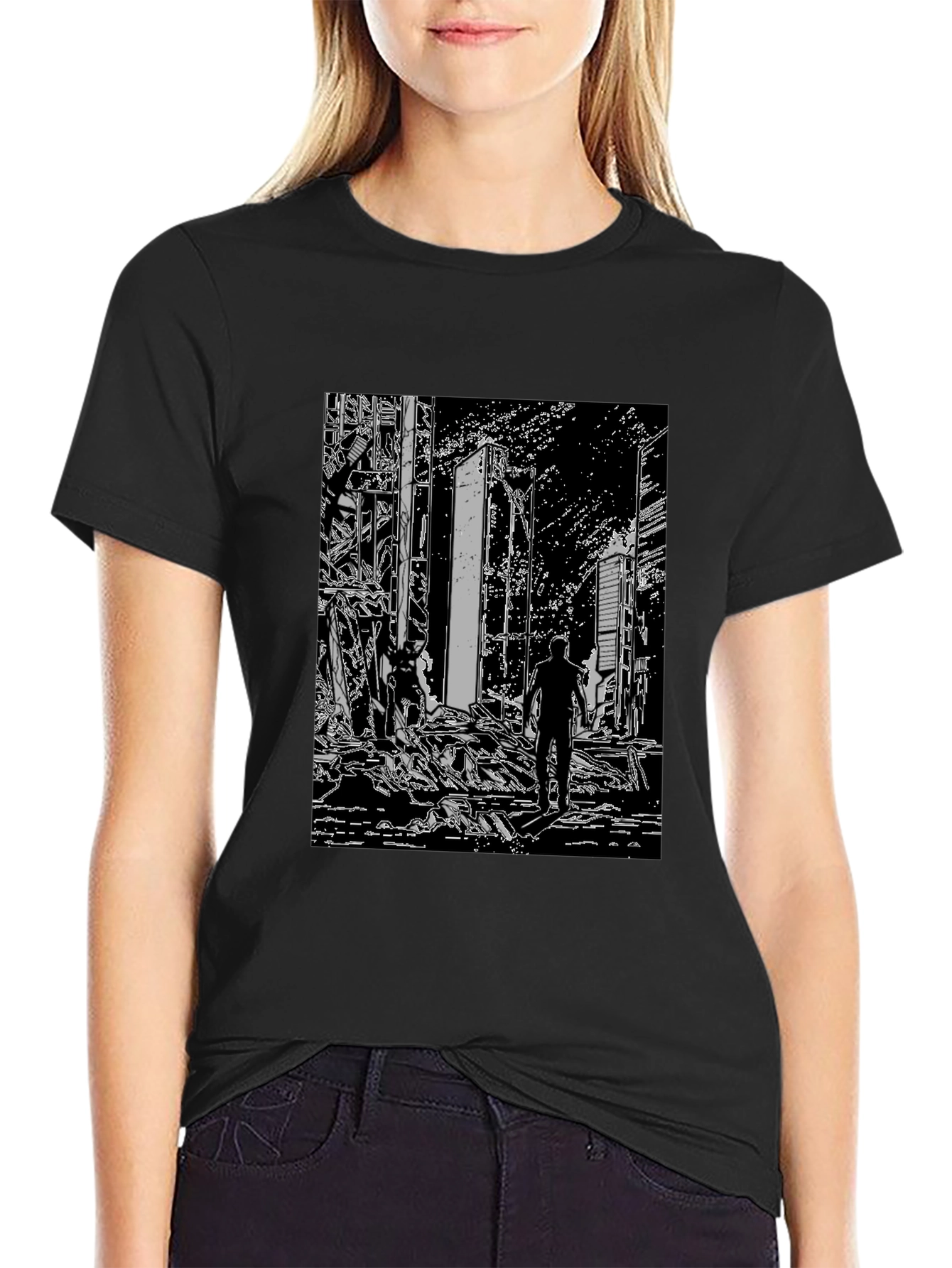 Monochrome Ruined City T-Shirt
