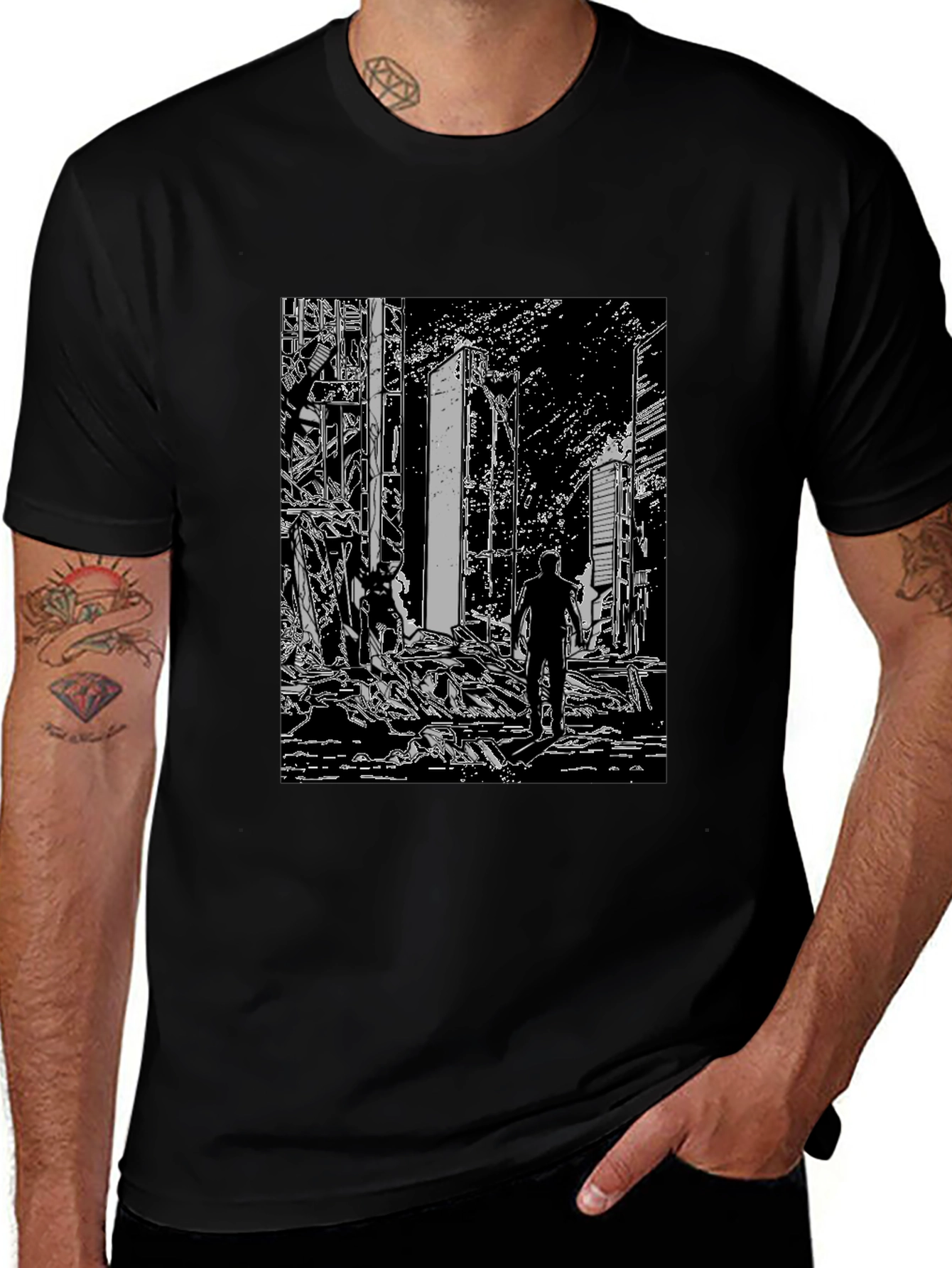 Monochrome Ruined City T-Shirt