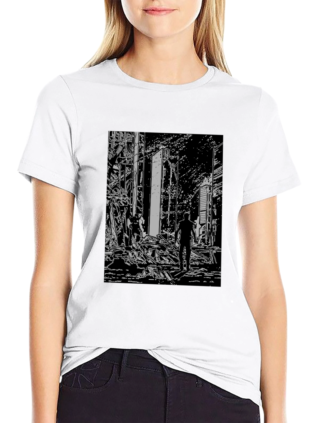 Monochrome Ruined City T-Shirt