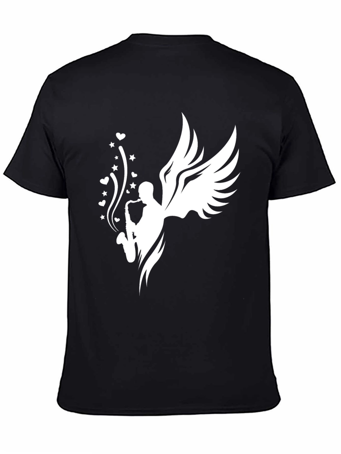 Saxophone Angel Graphic Tee - Black Cotton T-Shirt
