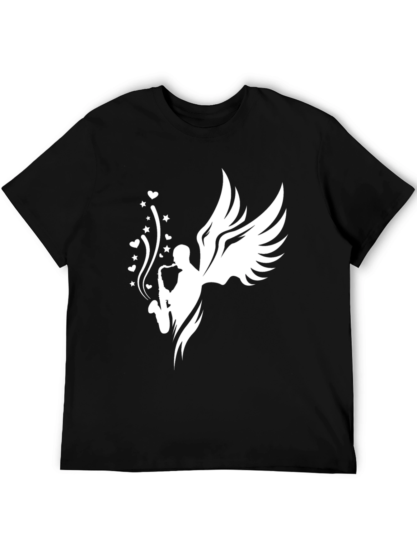 Saxophone Angel Graphic Tee - Black Cotton T-Shirt