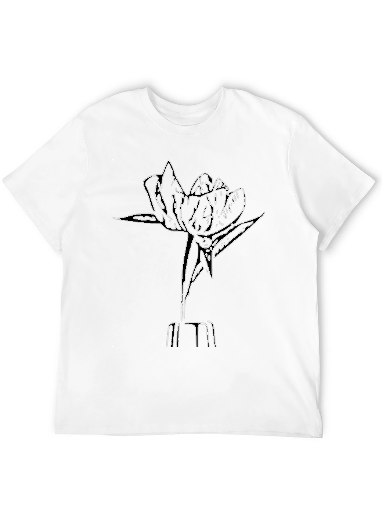 Minimalist Flower Outline Black T-Shirt
