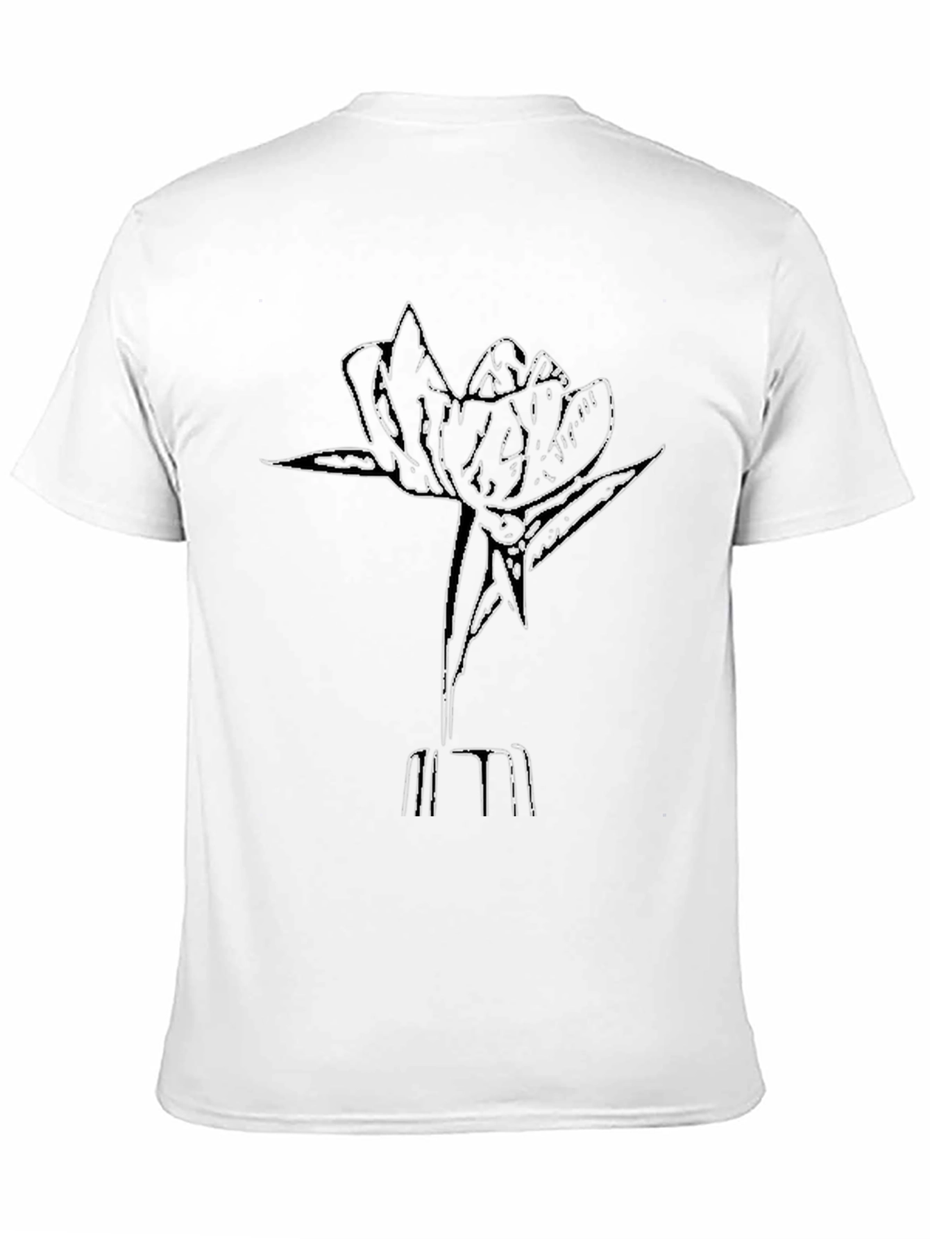 Minimalist Flower Outline Black T-Shirt