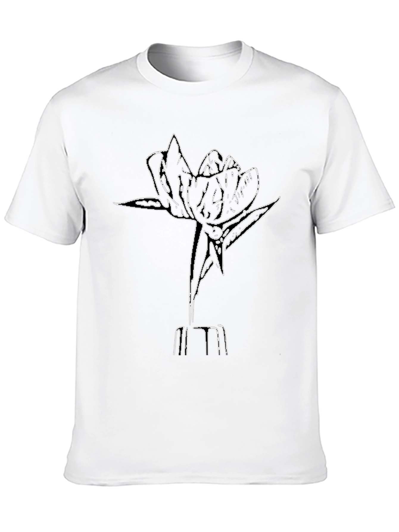 Minimalist Flower Outline Black T-Shirt