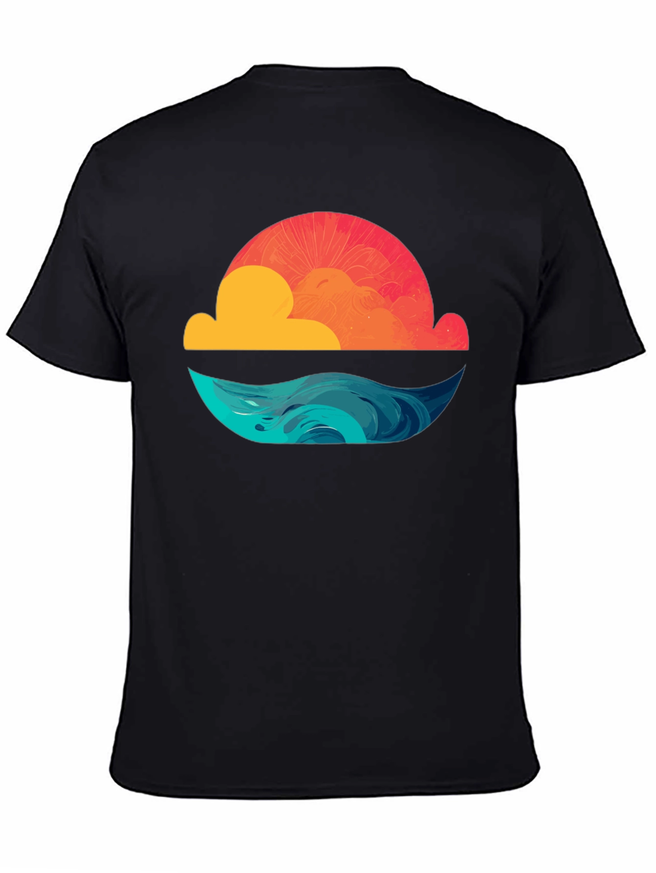 Sunset Waves Graphic Tee - Black Cotton T-Shirt