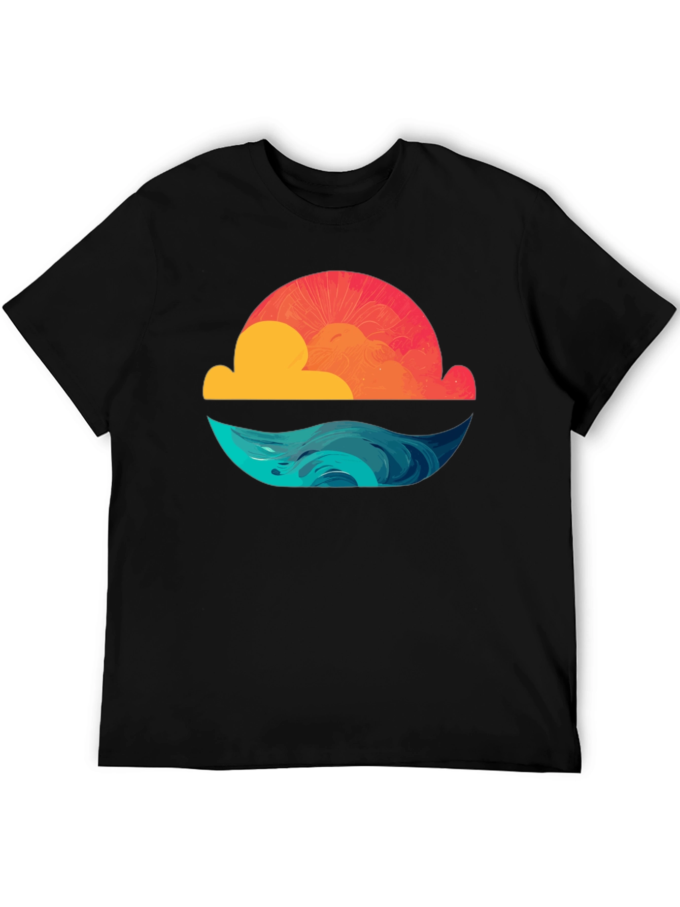 Sunset Waves Graphic Tee - Black Cotton T-Shirt