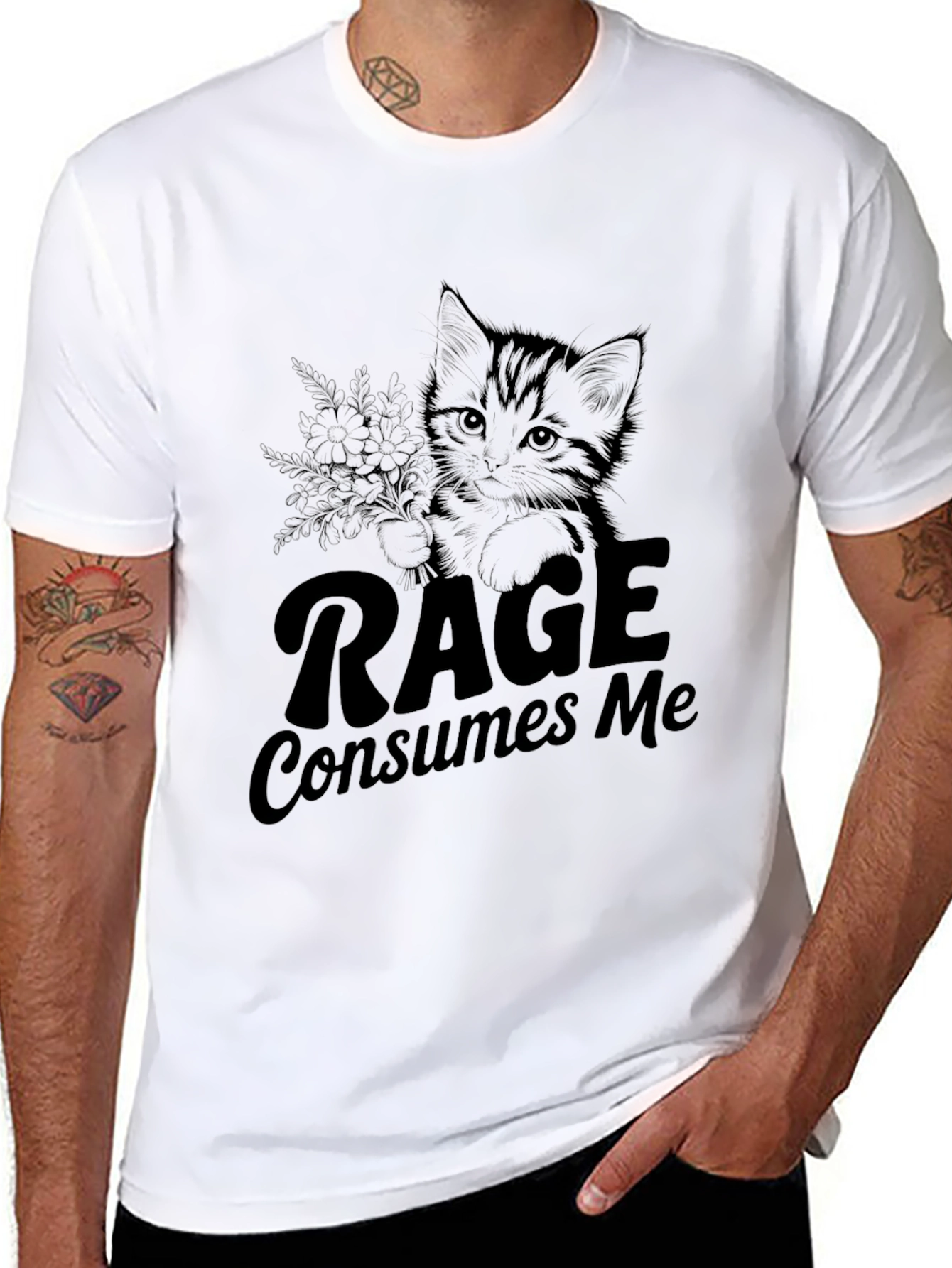 Rage Consumes Me Black T-Shirt with Kitten Graphic