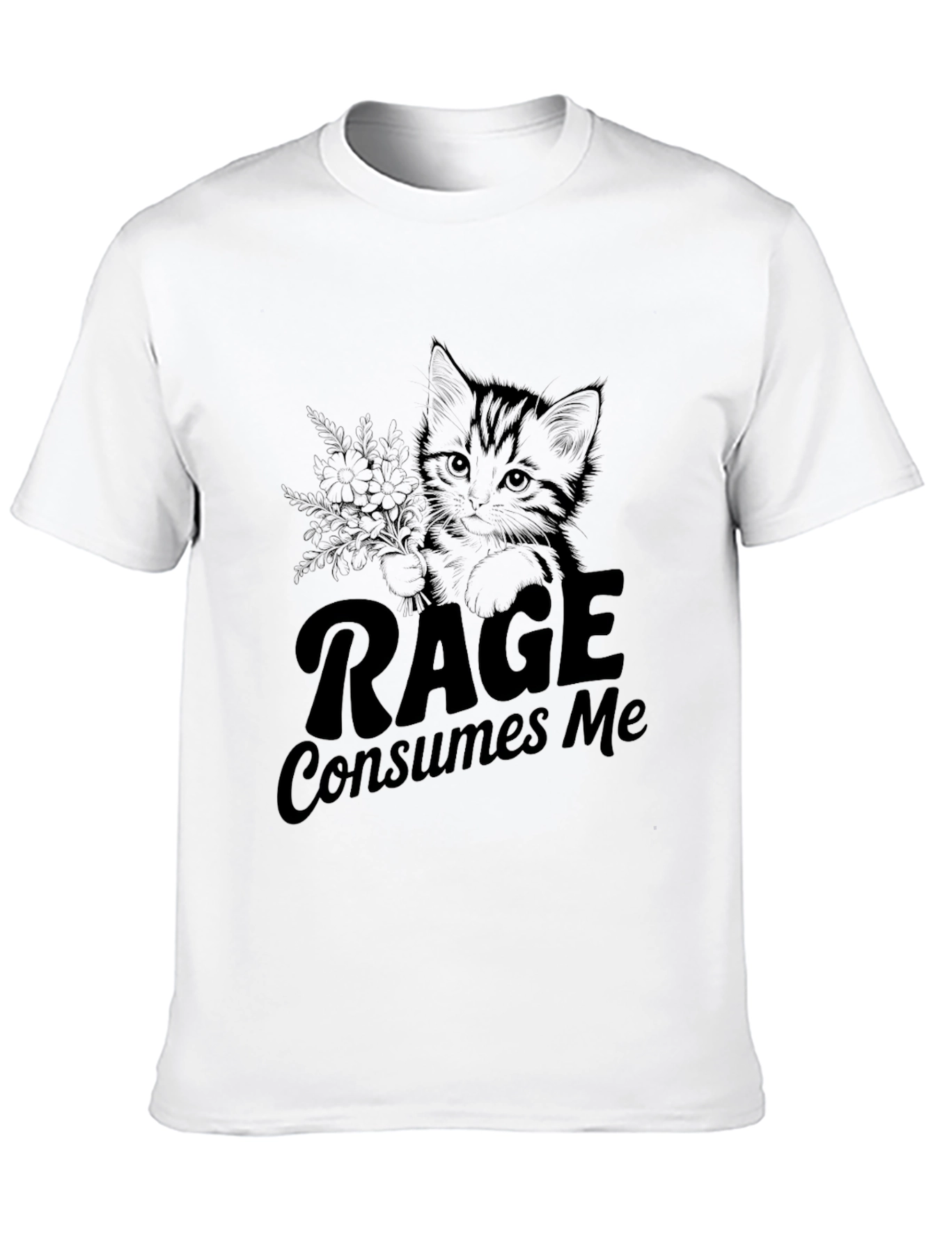 Rage Consumes Me Black T-Shirt with Kitten Graphic