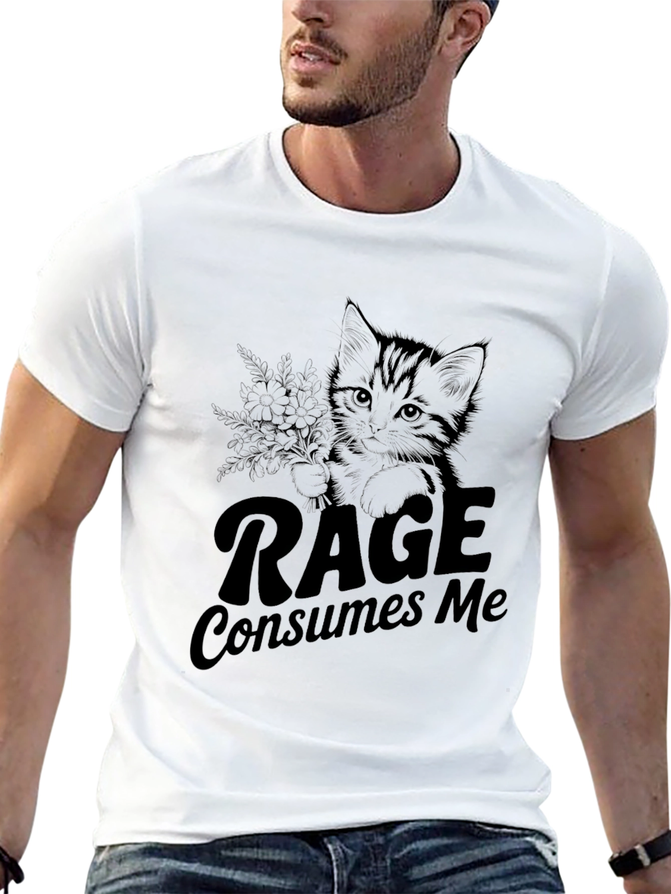 Rage Consumes Me Black T-Shirt with Kitten Graphic