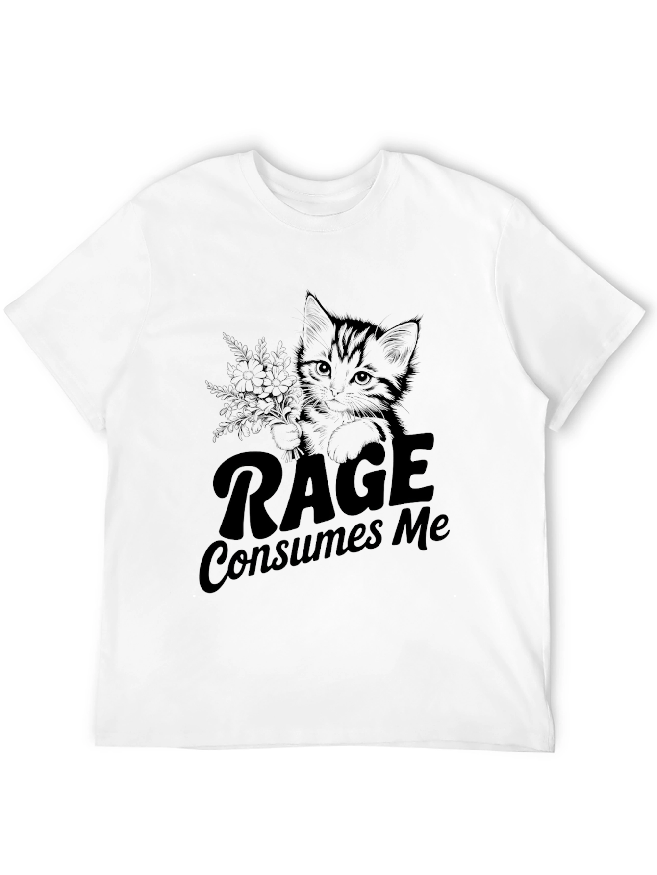 Rage Consumes Me Black T-Shirt with Kitten Graphic