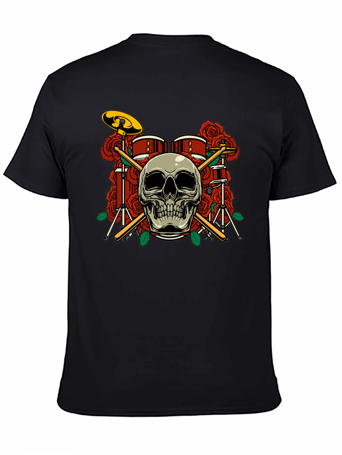Skull Drum Set Roses Graphic Tee