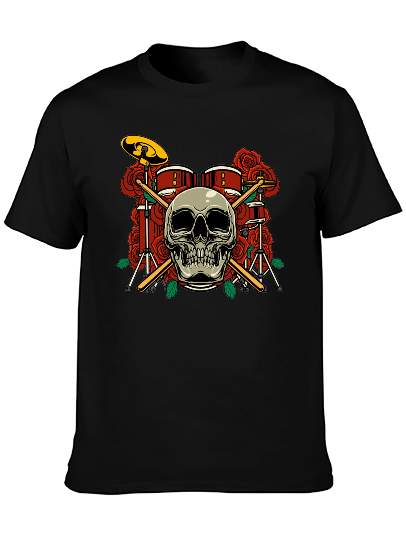 Skull Drum Set Roses Graphic Tee