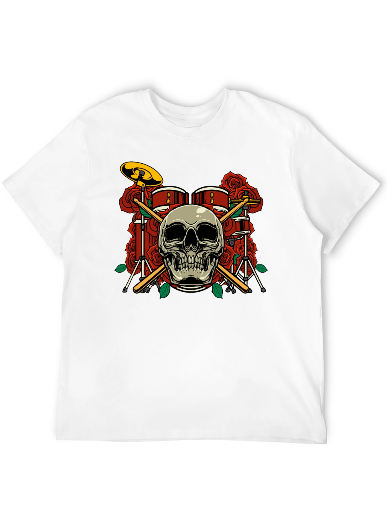 Skull Drum Set Roses Graphic Tee