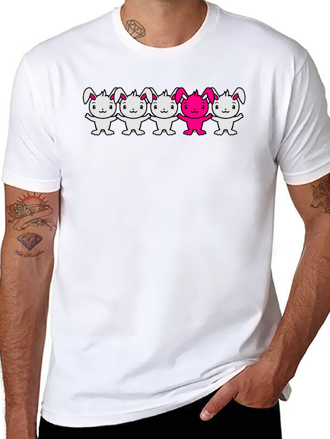Bunny Graphic T-Shirt Black Crew Neck Cartoon Design