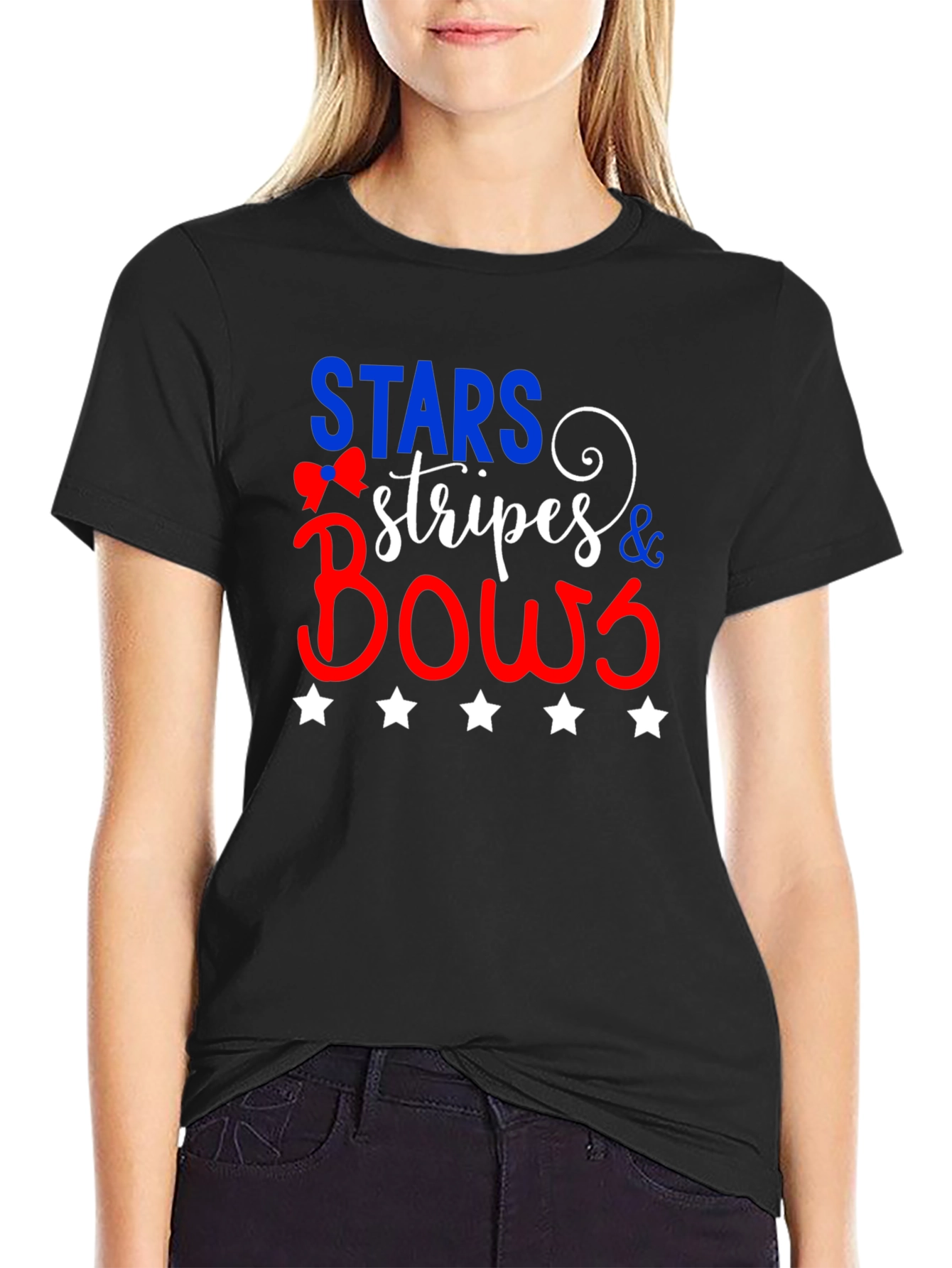 Stars Stripes and Bows Patriotic Graphic Tee