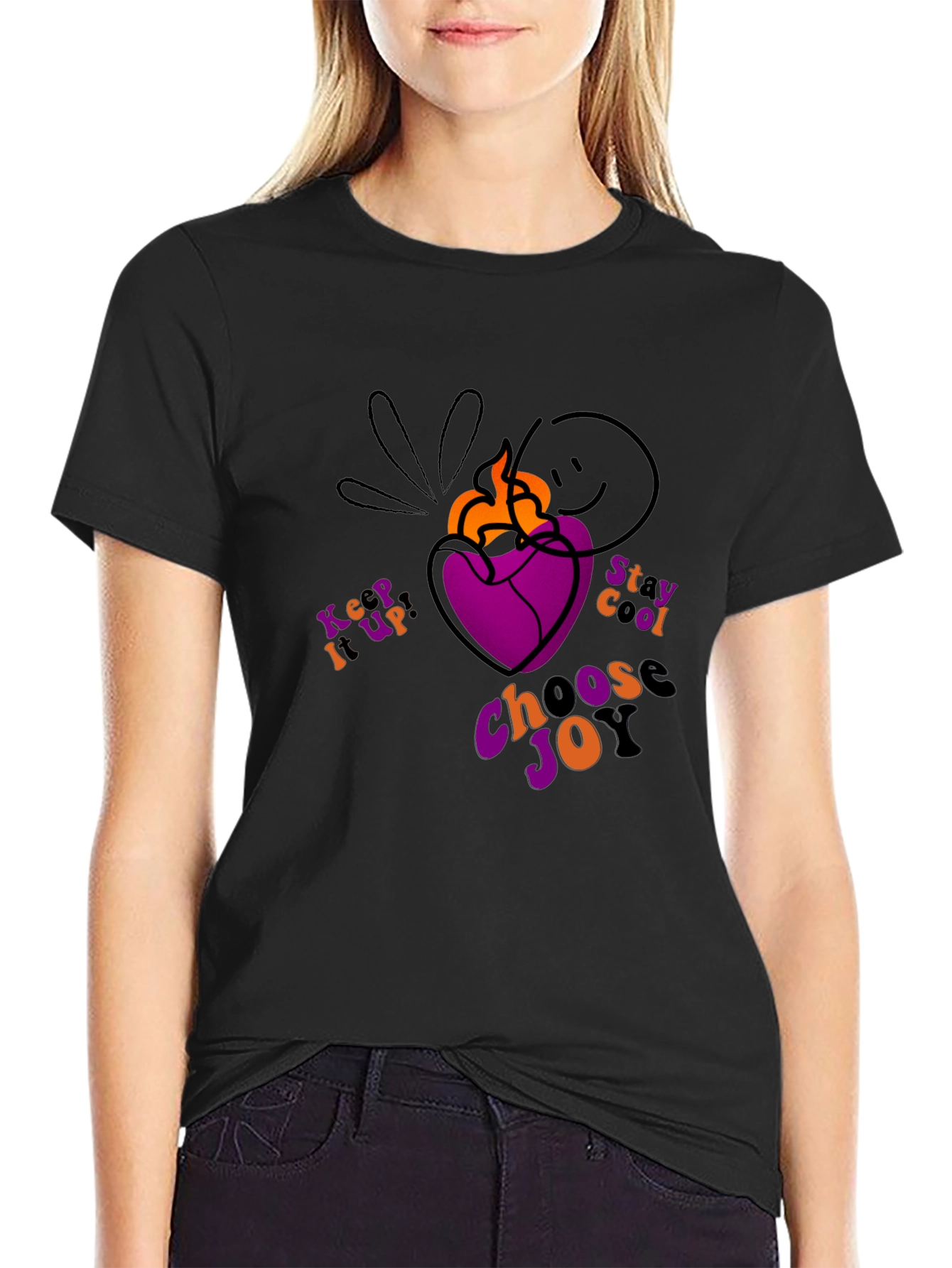 Black T-Shirt with Heart and Inspirational Slogan