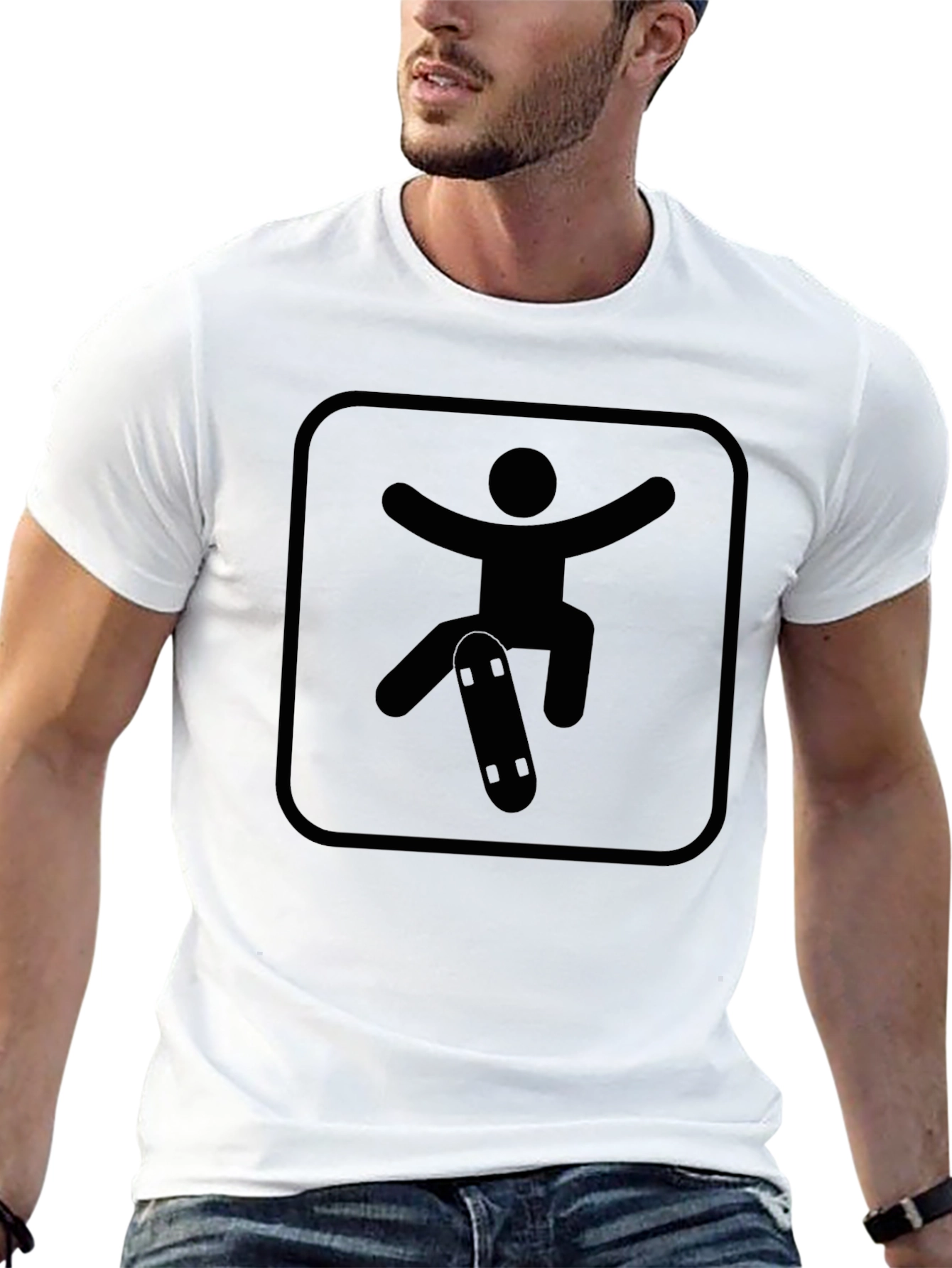 Skateboarder Graphic Tee - Black Crew Neck Shirt