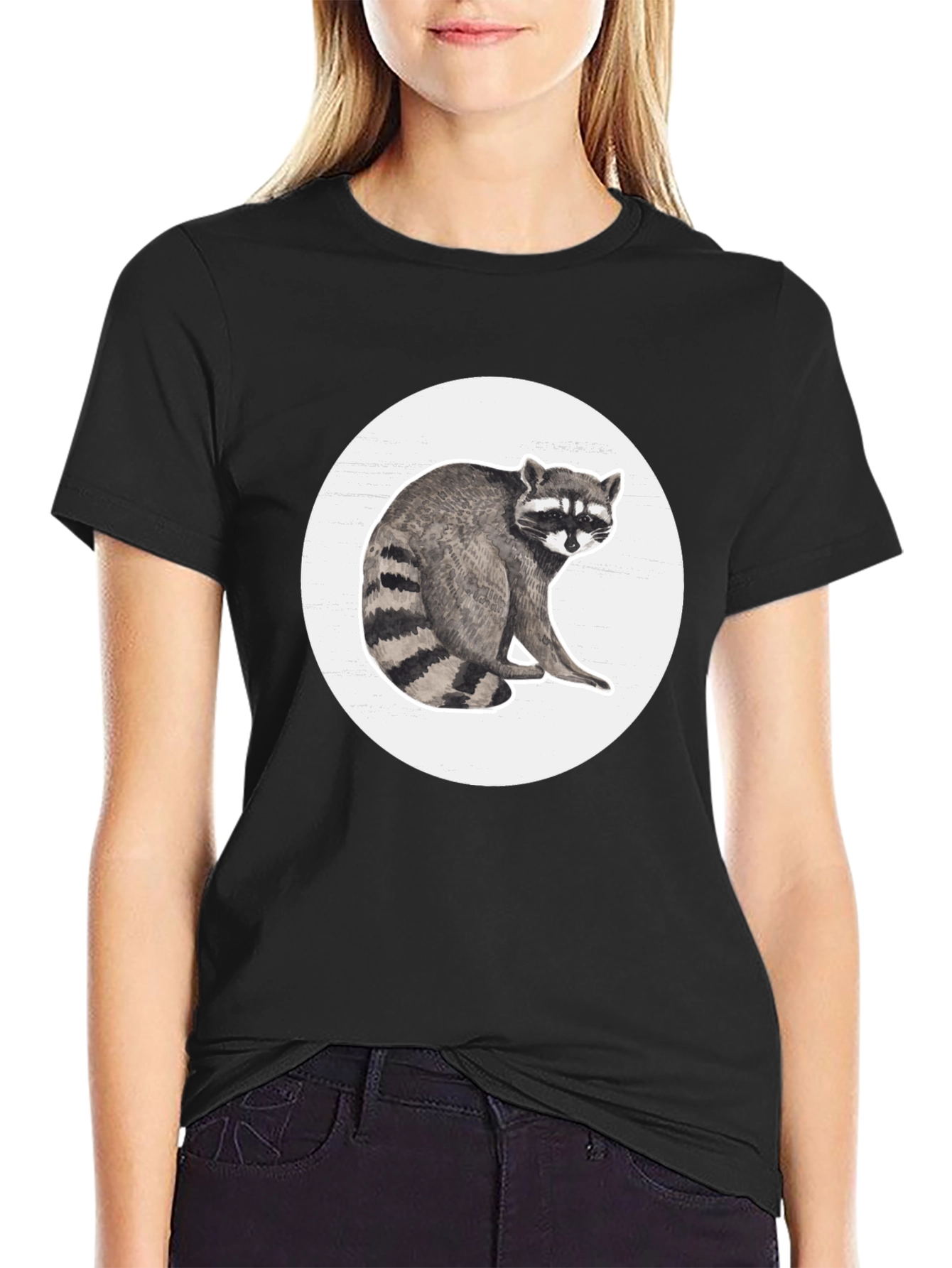 Raccoon Graphic Tee - Black Cotton Blend Comfort