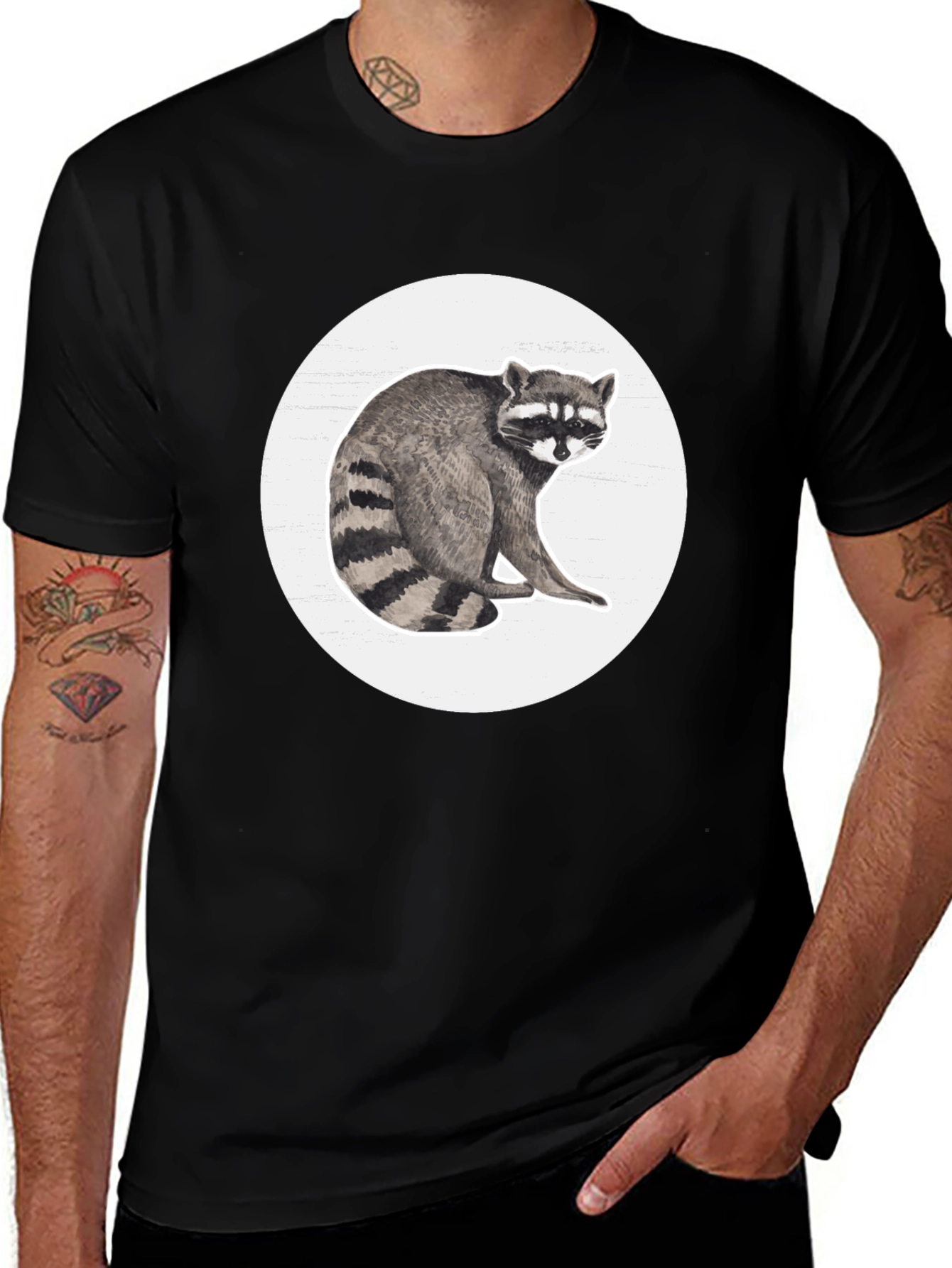 Raccoon Graphic Tee - Black Cotton Blend Comfort
