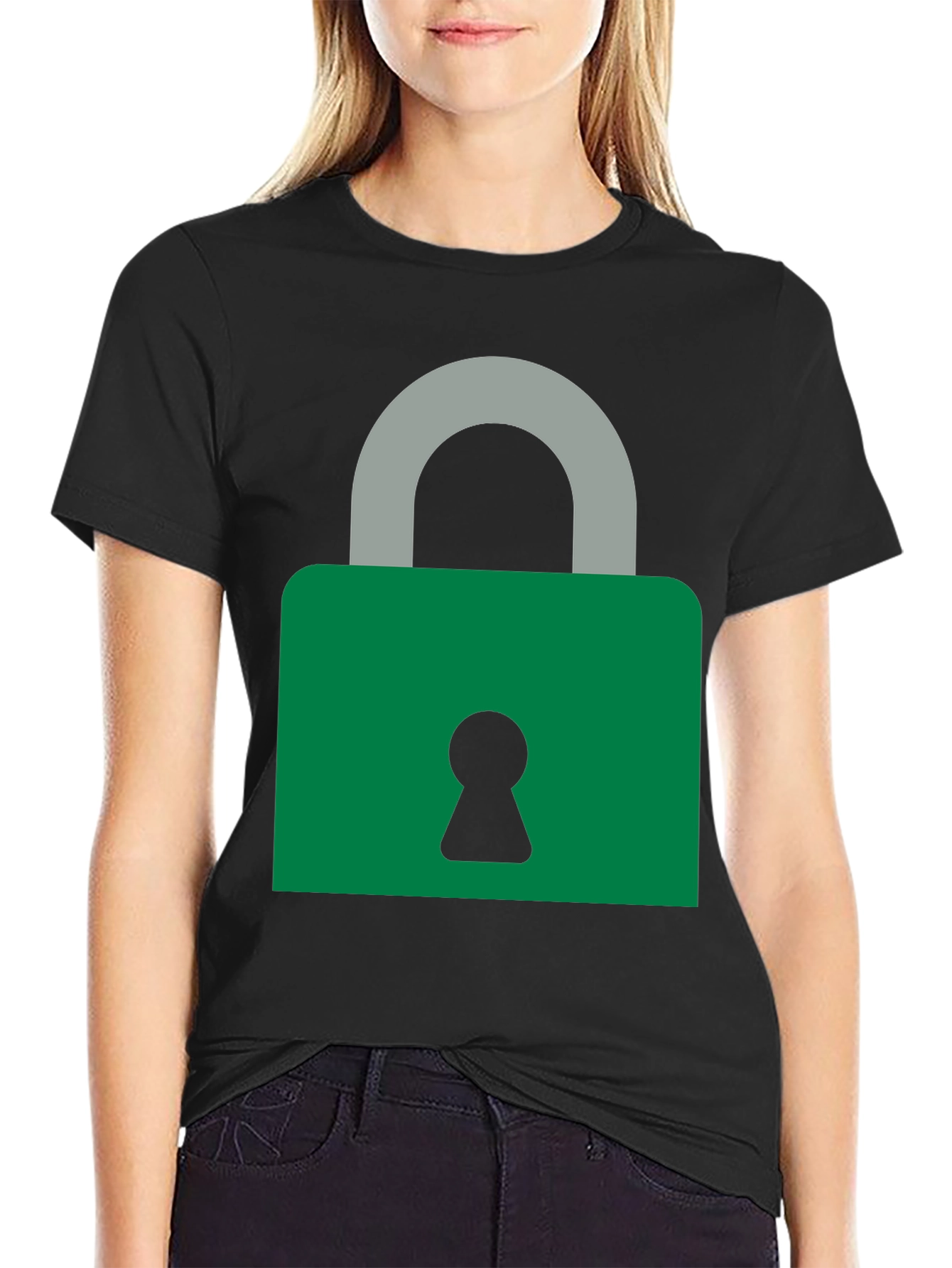 Modern Padlock Graphic T-Shirt - Black