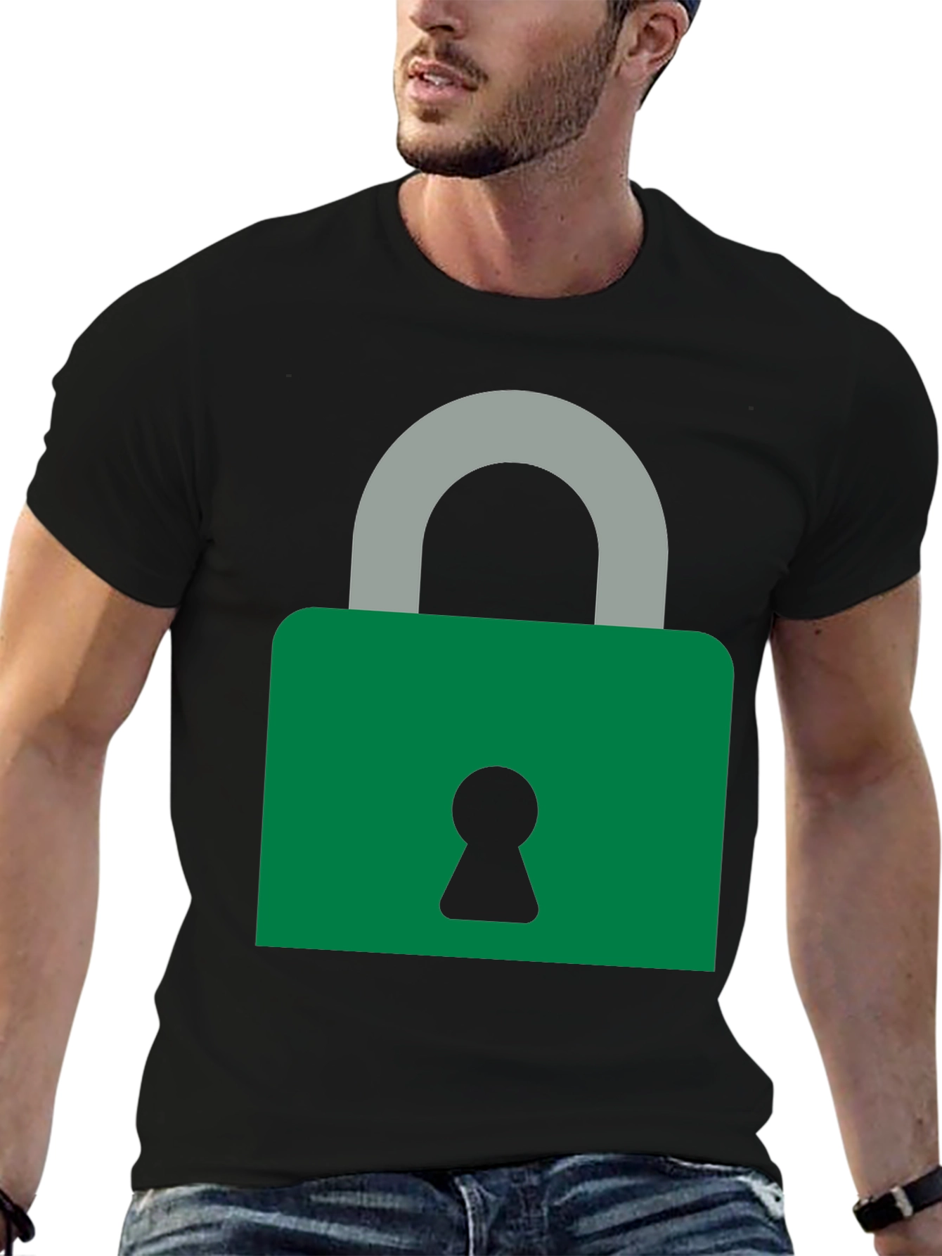 Modern Padlock Graphic T-Shirt - Black