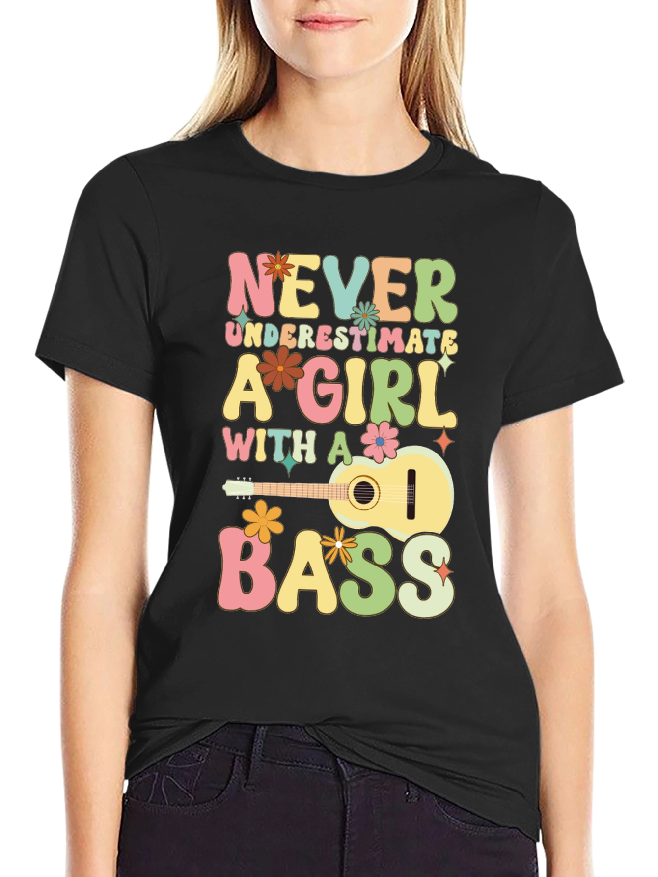 Never Underestimate A Girl With A Bass T-Shirt