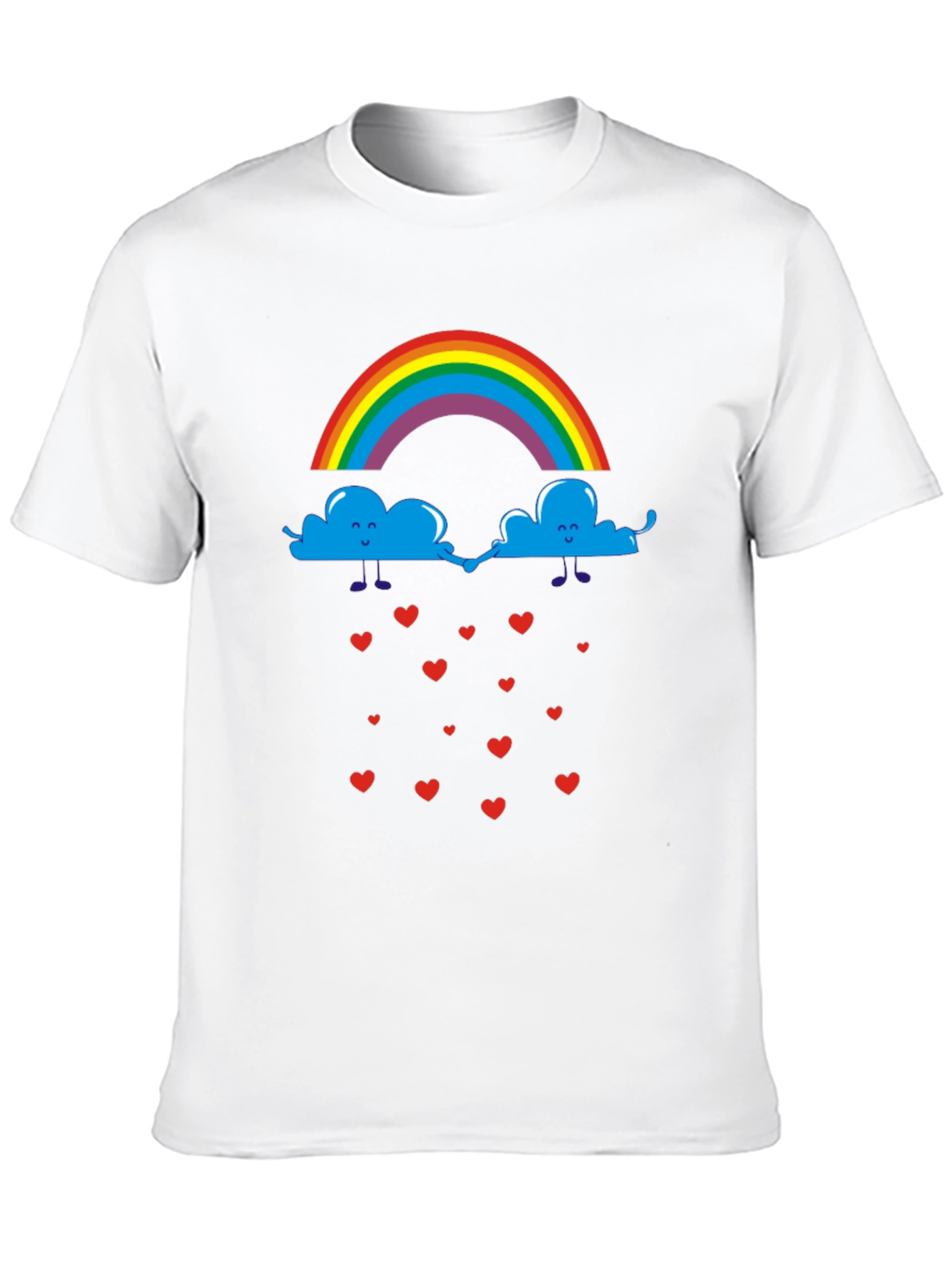 Rainbow Clouds & Hearts Black Graphic T-Shirt