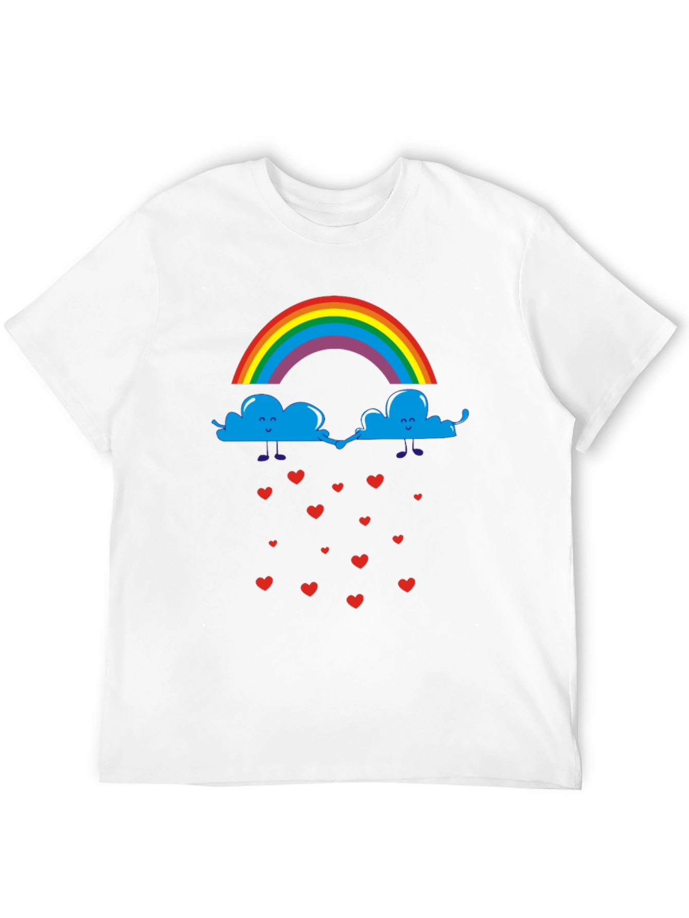 Rainbow Clouds & Hearts Black Graphic T-Shirt