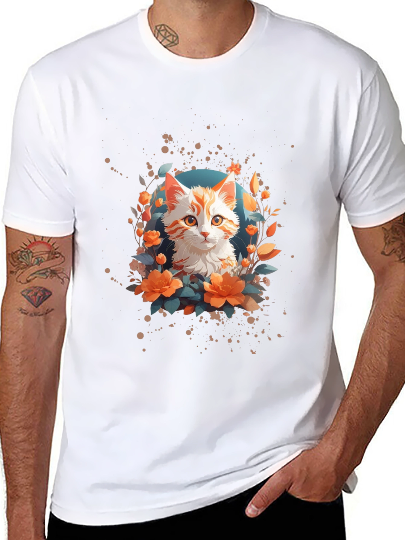 Floral Cat Graphic T-Shirt - Stylish Unisex Tee