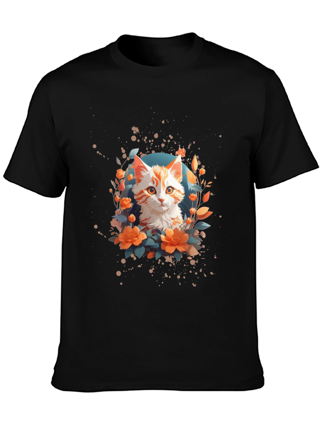 Floral Cat Graphic T-Shirt - Stylish Unisex Tee