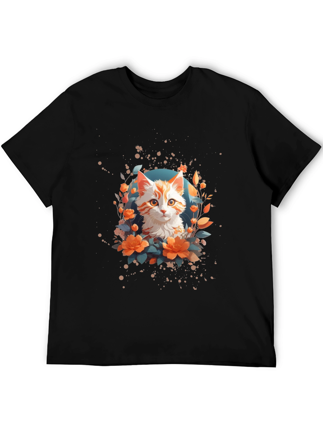 Floral Cat Graphic T-Shirt - Stylish Unisex Tee