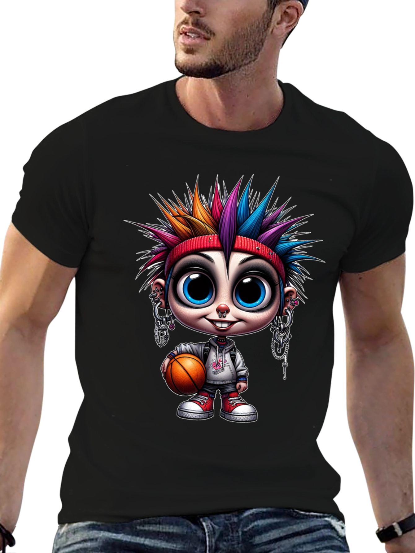 Cartoon Punk Basketball T-Shirt