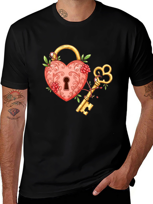 Heart Lock and Key Graphic T-Shirt