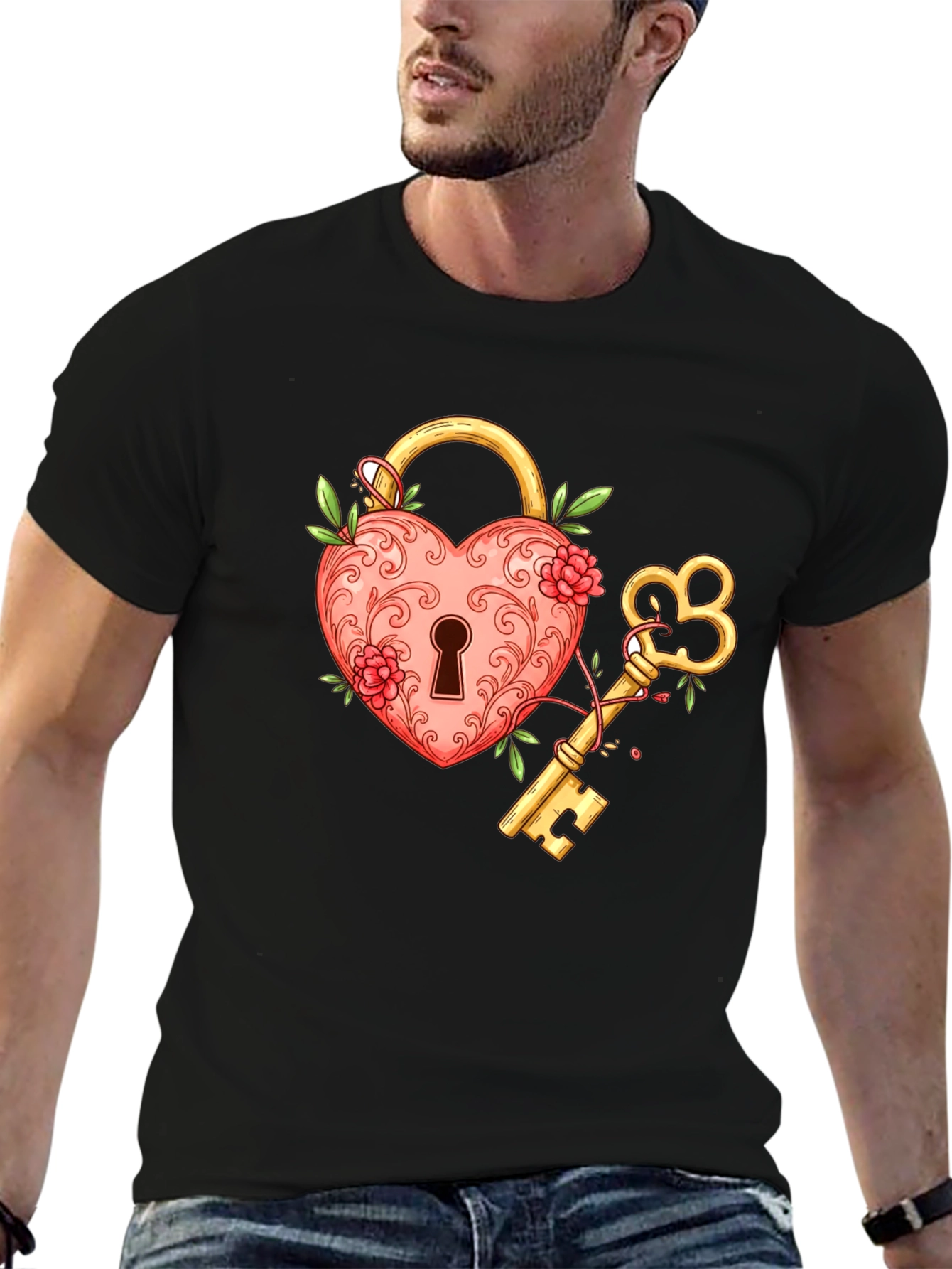 Heart Lock and Key Graphic T-Shirt