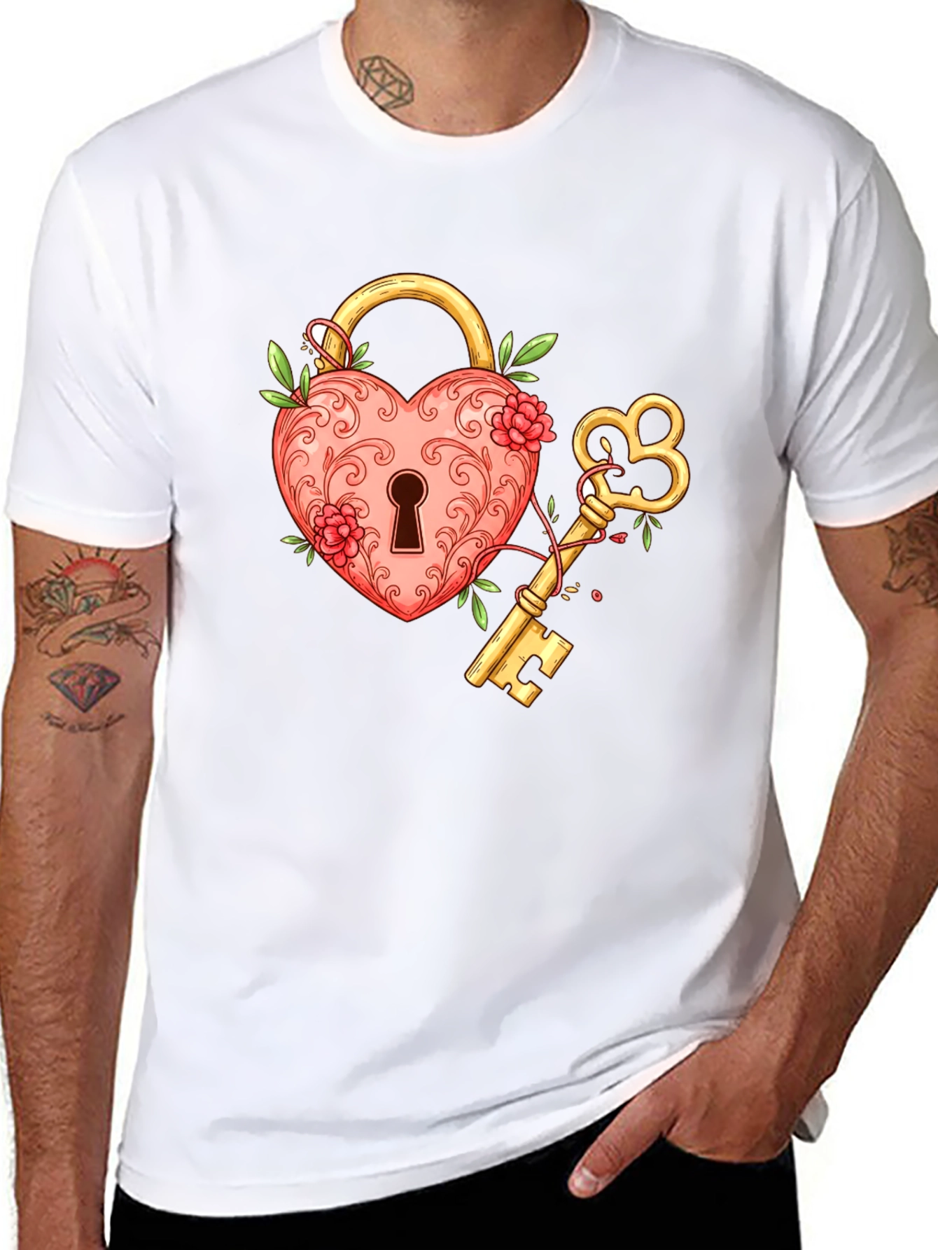 Heart Lock and Key Graphic T-Shirt